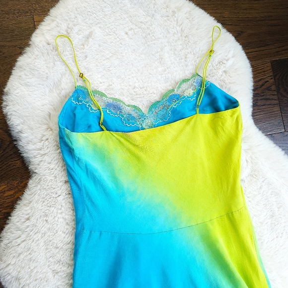 RARE Vintage Betsey Johnson Fairycore Vibrant Ombre Lace Silk Midi Slip … - Picture 6 of 9